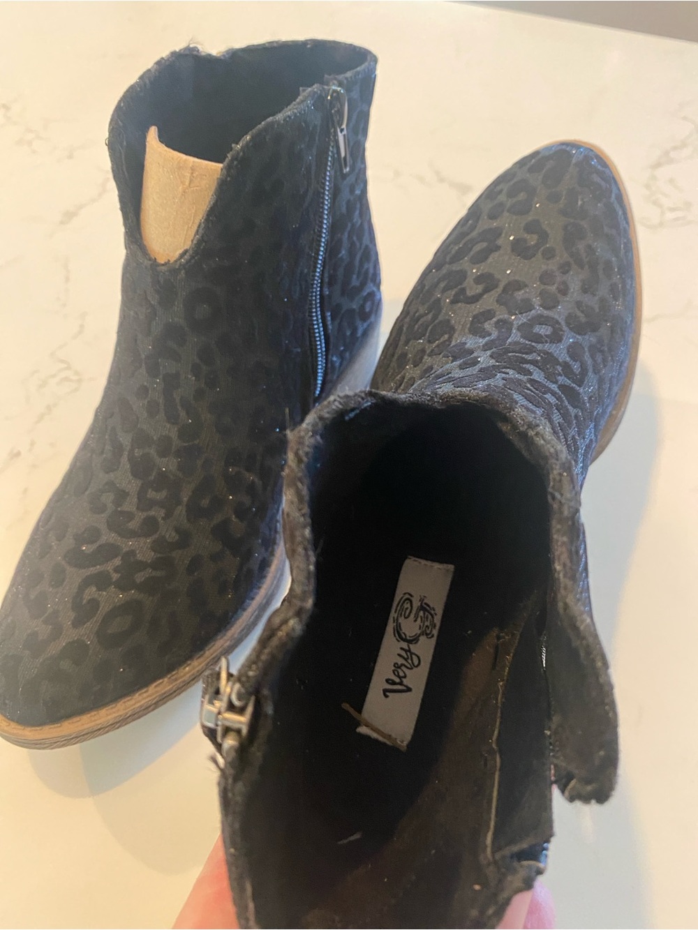 Very G Black Leopard-Print Ankle Booties with Side Zipper